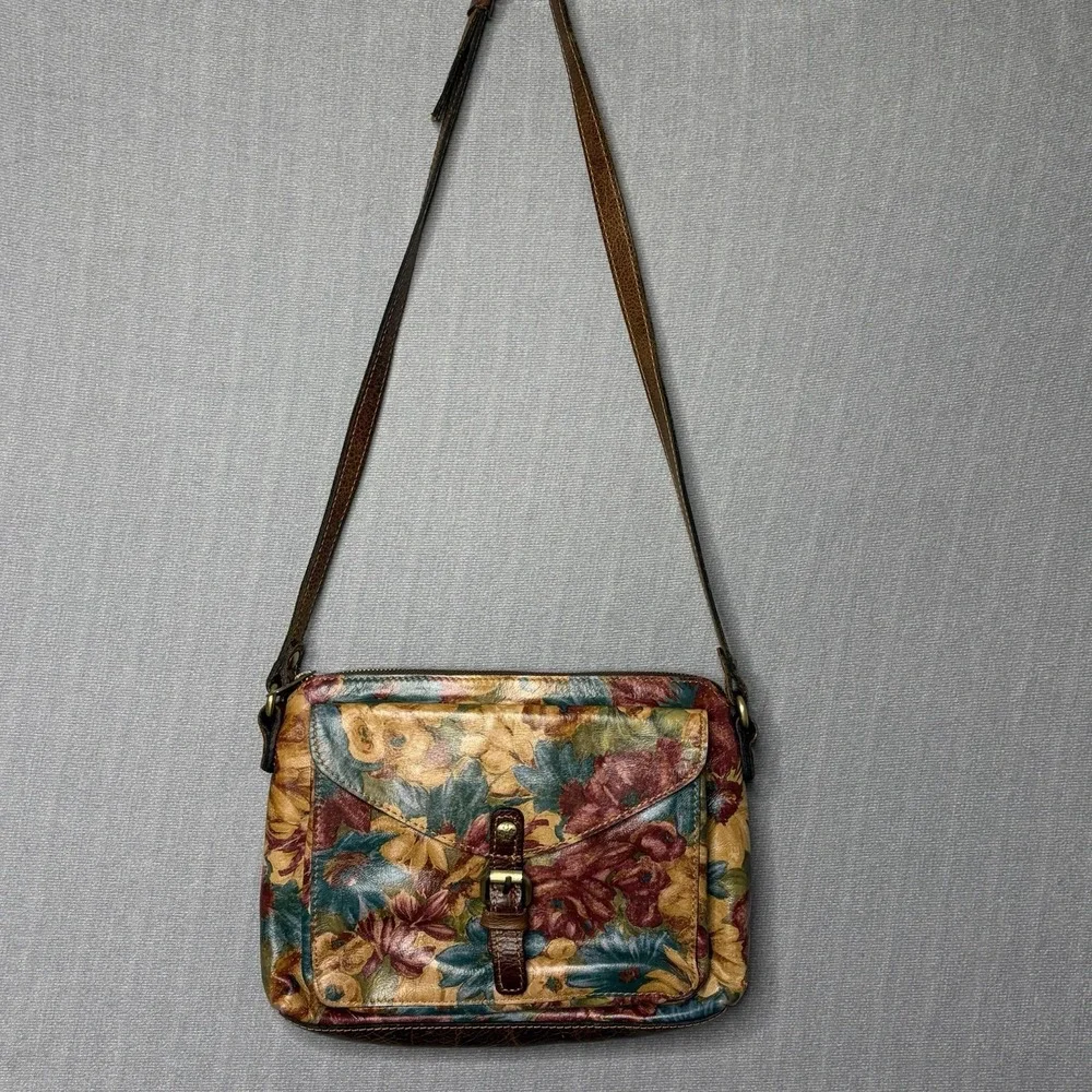 Patricia Nash Avellino Fresco Bouquet Leather Crossbody Bag Floral Adjustable